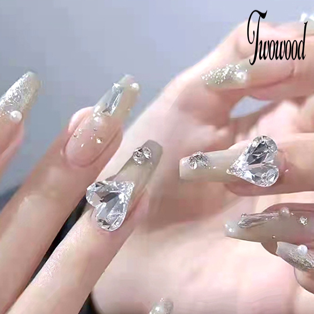 20pcs / Set Ornamen Kuku Berlian Imitasi Bentuk Hati Untuk Salon Manicure