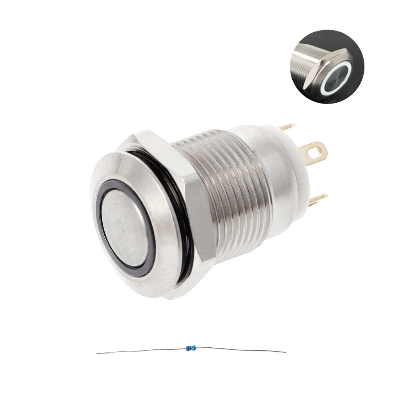 Saklar Tombol Tekan Momentary LED 12mm 3A / 220V DC untuk Perahu / Mobil