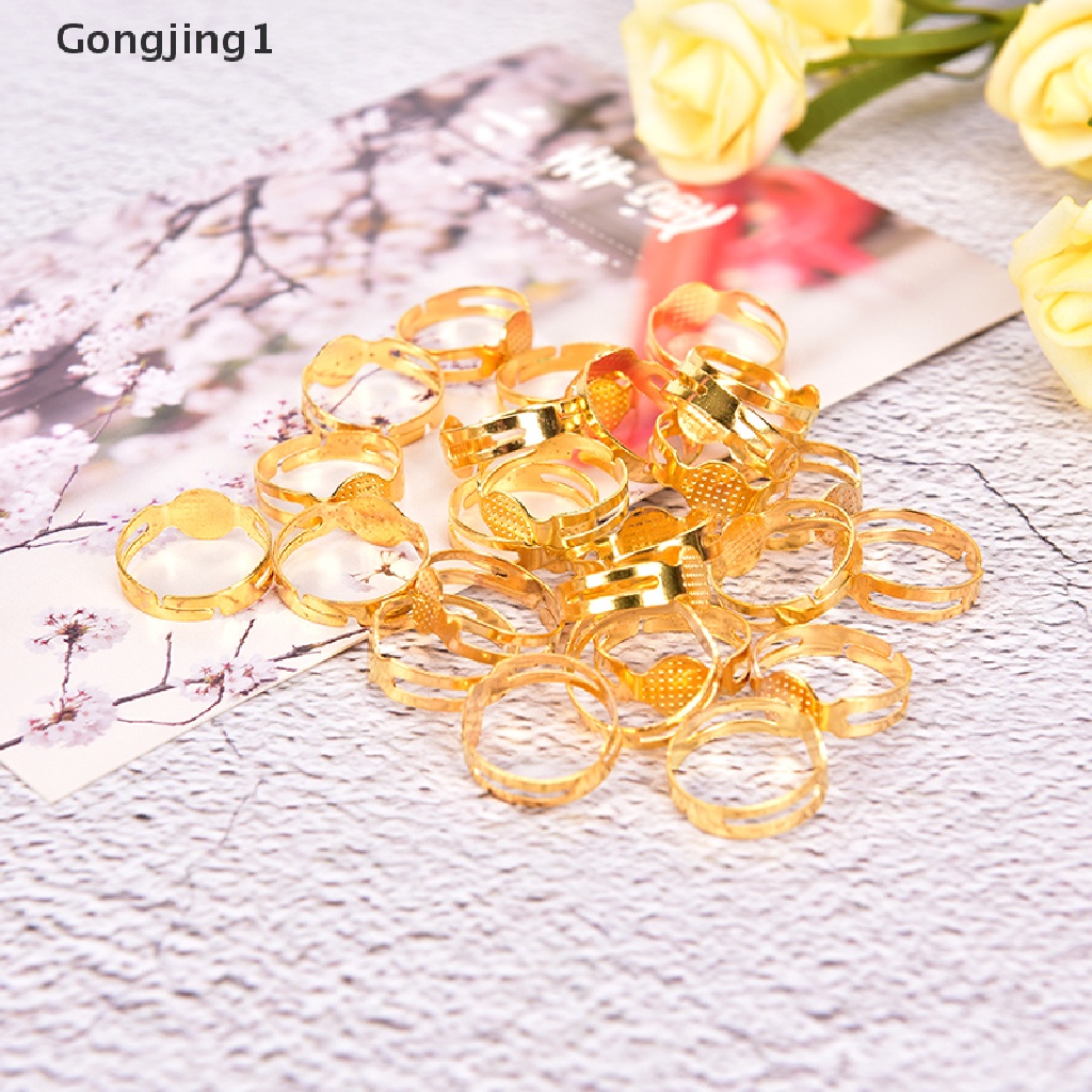 Gongjing1 50pcs Cincin Kosong Adjustable 8mm Untuk Membuat Perhiasan DIY