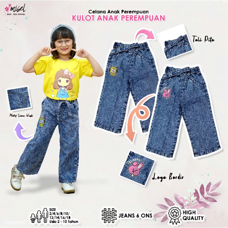 Celana Panjang Kulot Jeans Anak Perempuan Cewek Misel Usia 2 3 4 5 6 7 8 9 10 Tahun