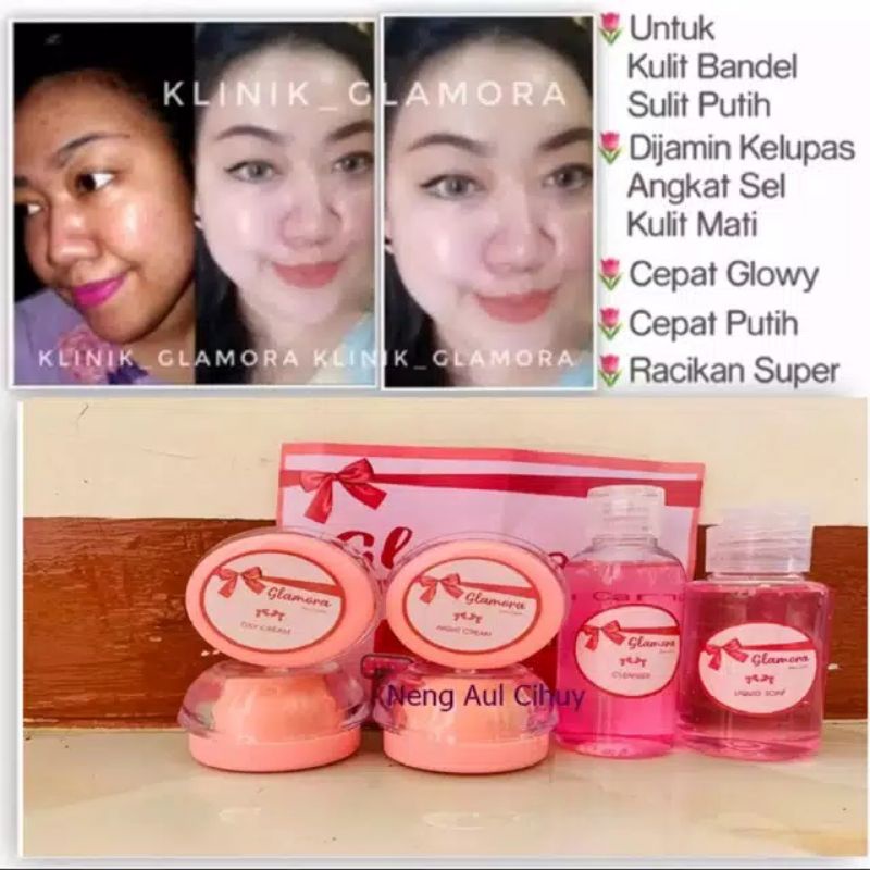 Glamora glow paket non kelupas + cream wajah