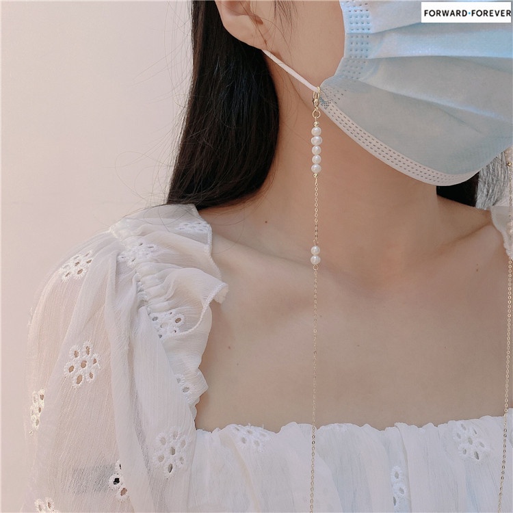 High quality pearl metal chain face mask necklace ladies M60093