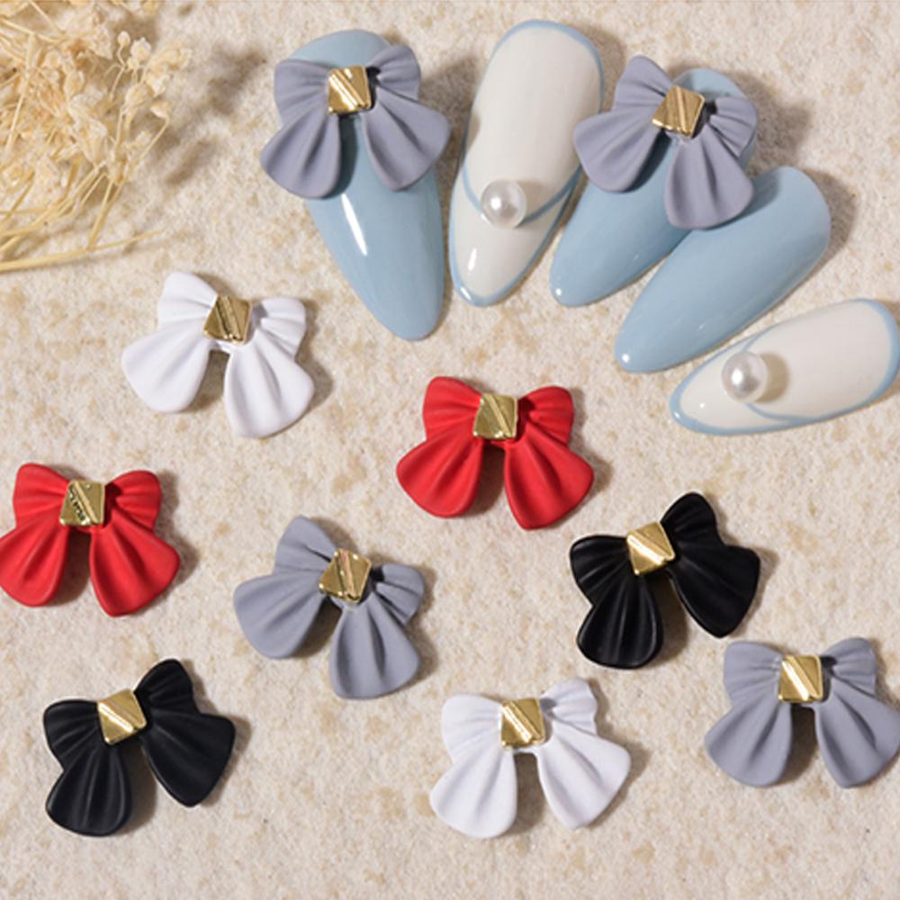 AUGUSTINA Augustina Bow Nail Art Dekorasi 5 Pcs Mewah Charms Gaya Jepang Resin Bow Matte Nail Jewelry