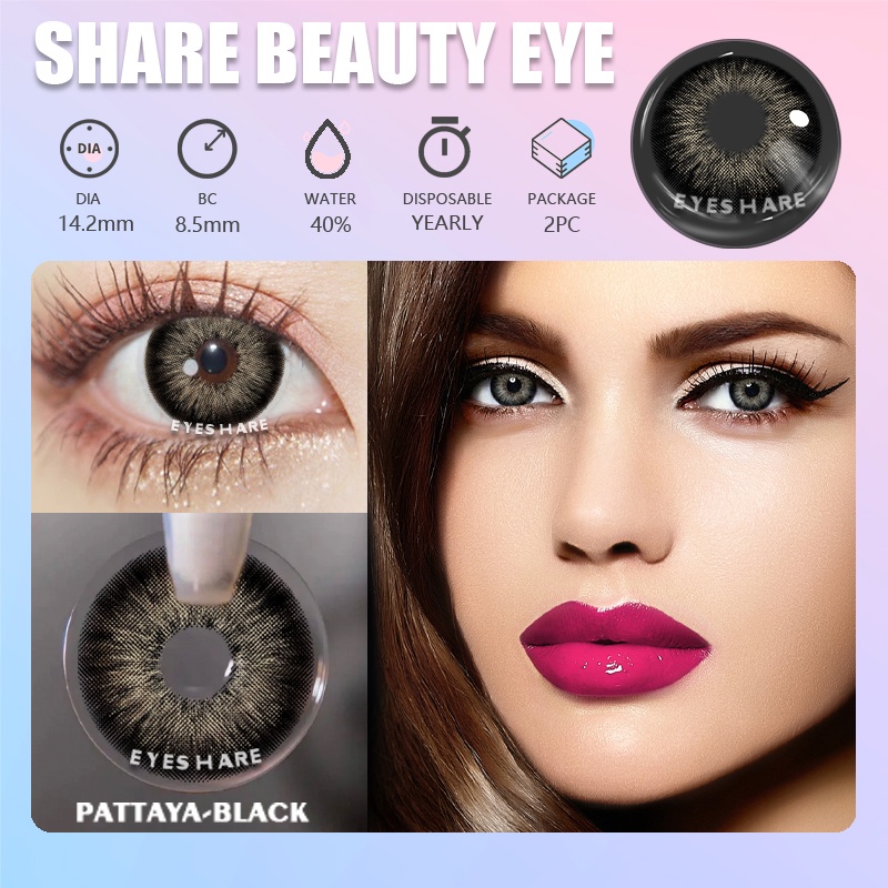 SRS (COD YES) Sepasang lensa kontak berwarna diameter 14.2MM mata soflen hitam softlens natural soflens korea aesthetic softlens minus(0.00) free lenscase PATTAYA gray/black harian soflen
