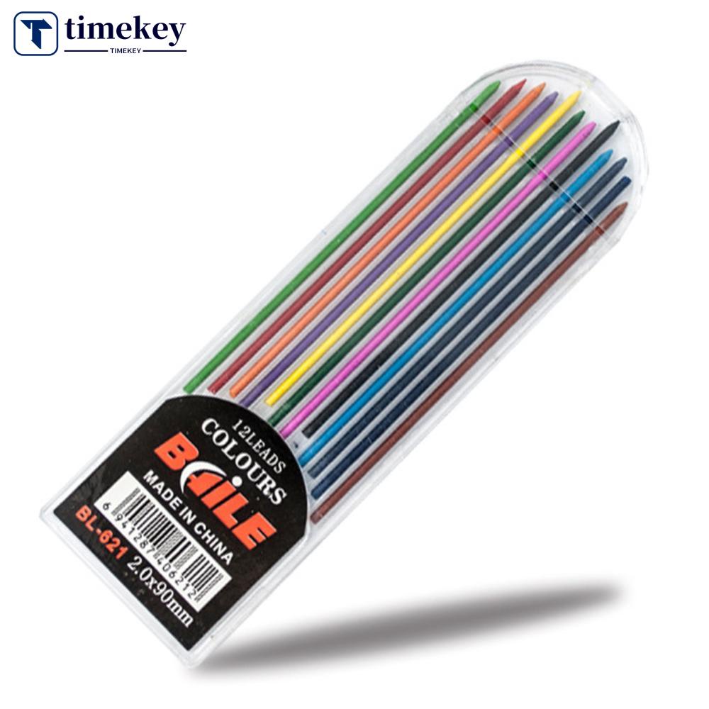 Timekey 12Pcs / set Pensil Mekanik Otomatis 2mm Warna-Warni Untuk Sketsa / Menggambar F6L4