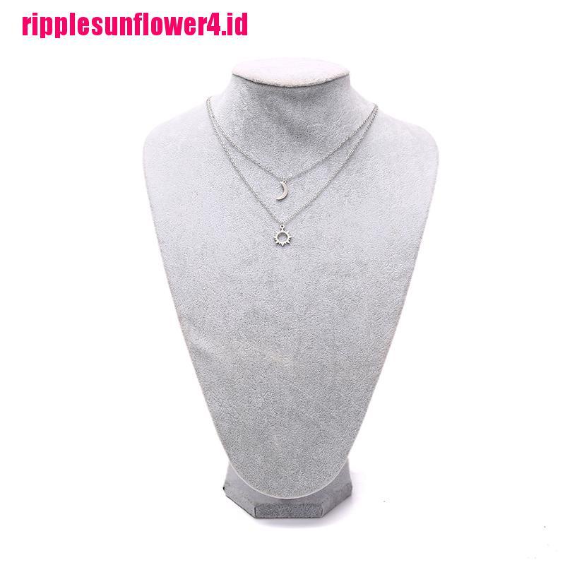 2pcs Kalung Liontin Matahari Bulan Bahan Stainless Steel Untuk Pasangan