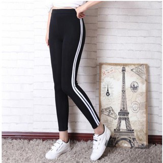  Celana  Panjang Legging  Olahraga Wanita Motif Garis  Putih  