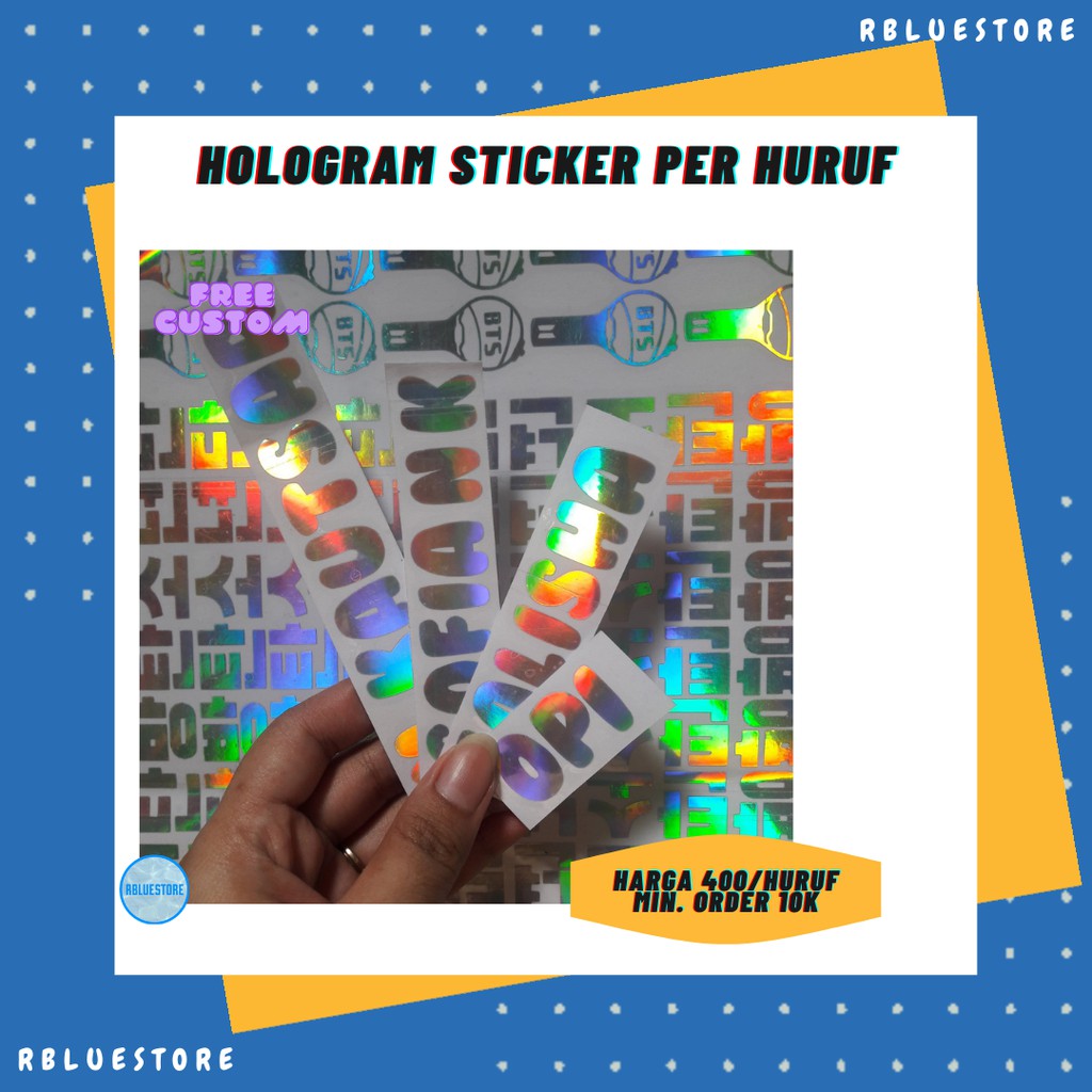 

stiker hologram PER HURUF bebas custom apa saja MINIMAL 10 RIBU