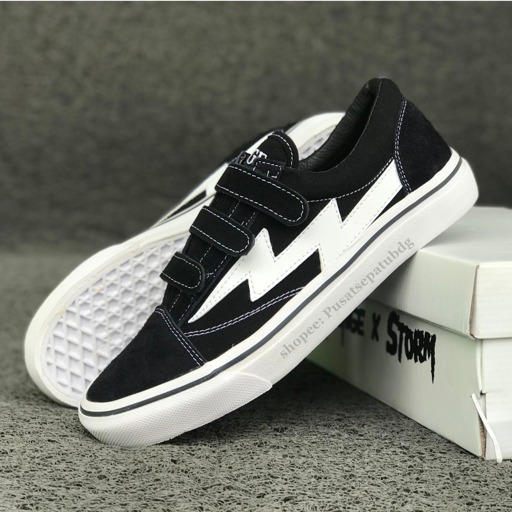 (OBRAL) SEPATU REVENGE X STORM BLACK WHITE OLDSKOOL PREMIUM WAFFLE DT