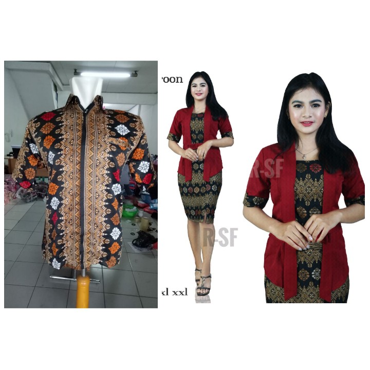 SB Collection Couple Stelan Kebaya Berliana Blouse Dan Rok Span Jumbo Dan Kemeja Batik Pria