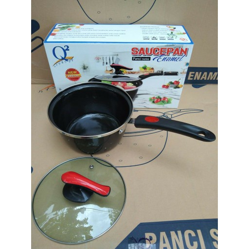 Panci Susu Saucepan Q2 2001 Tutup Kaca 20cm - Panci Susu Enamel Q2 2001 Tutup Kaca 20cm