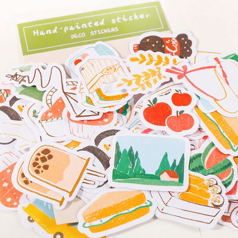 

60pcs Sticker Lucu Aesthetic Hand-Painted cocok untuk dekorasi Jurnal / scrapbook / diary