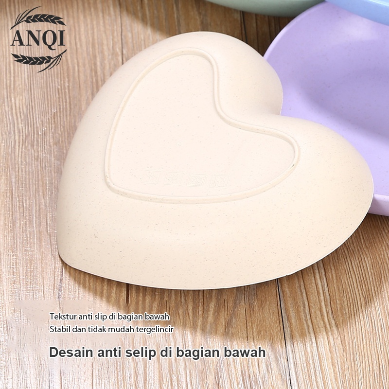 ANQI 1888 Dinner Plate Piring Bulat Piring Makan Piring Bulat Wheat Straw Warna Warni Piring Berbentuk Hati VS-85