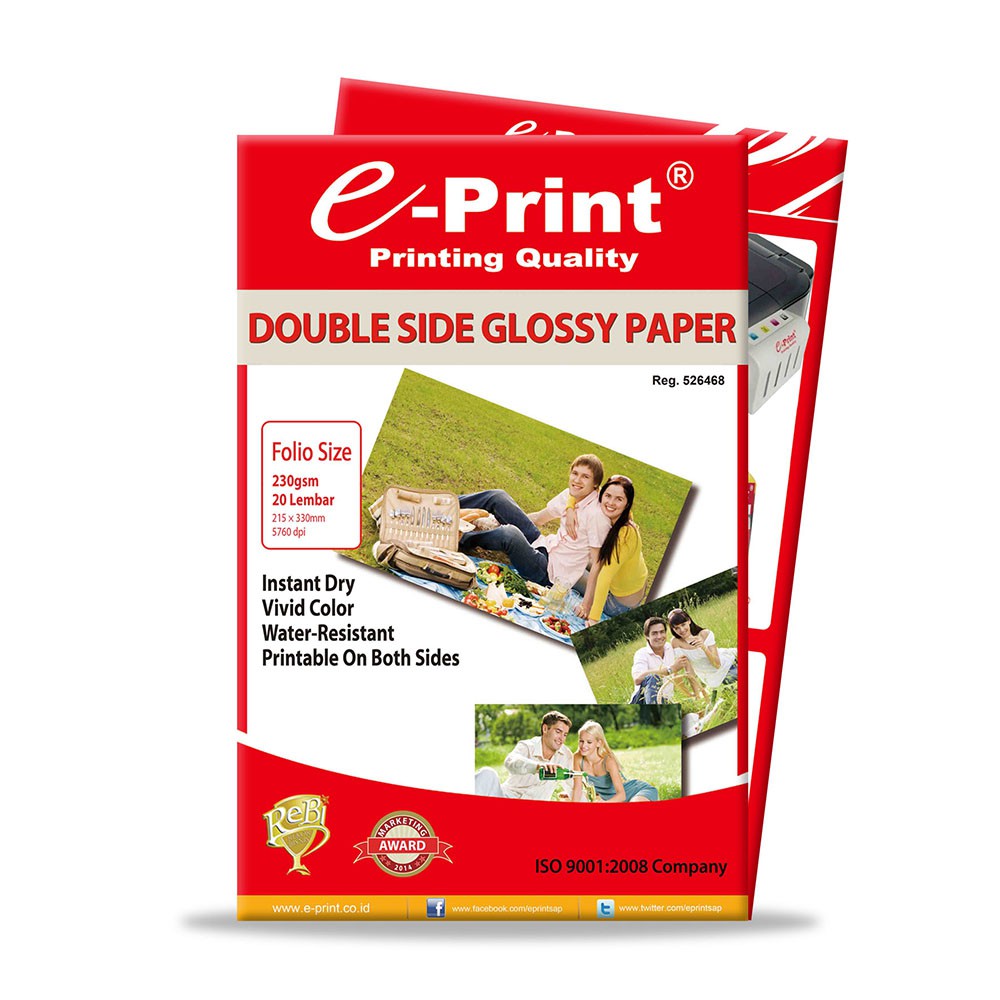 Kertas Foto Double Side Glossy Folio F4 230gsm 20lembar e-Print