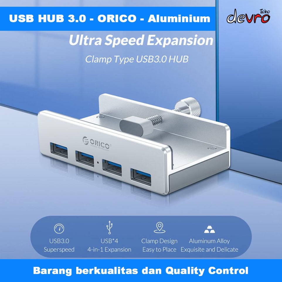 NEW USB Hub 3.0 Clip-on Type Aluminium 4 Port - Orico MH4PU