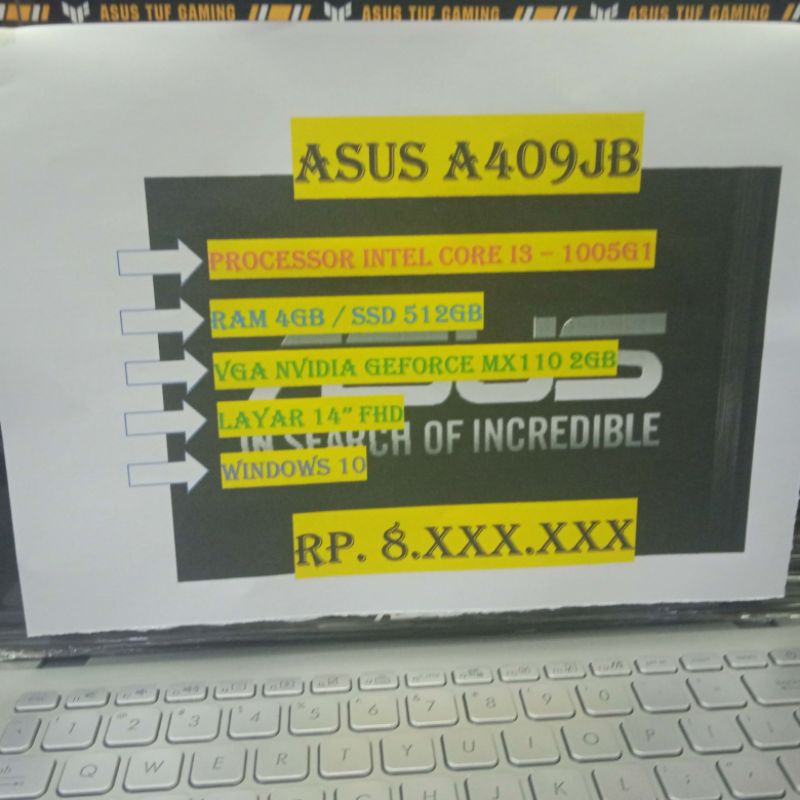 ASUS A409JB I3 1005G1 4GB SSD 512GB MX110 2GB