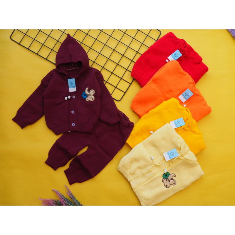 setelan jacket rajut bayi polos 0-6 bulan