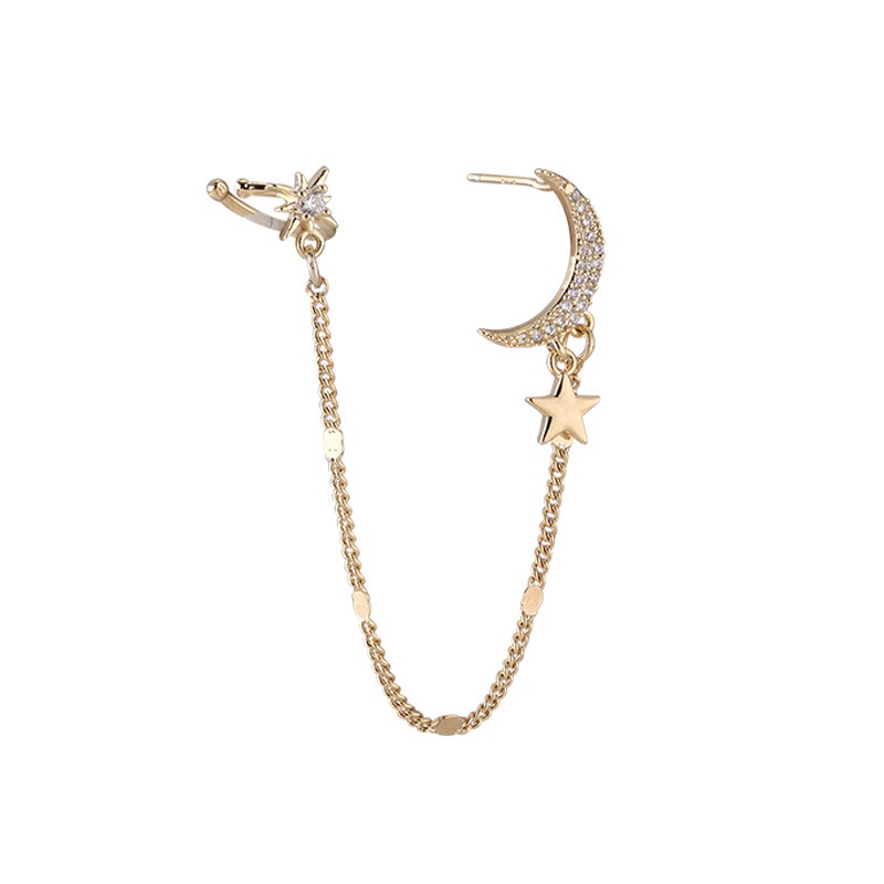 YEEZII Elegant Star Moon Stud Earrings Gold Chain Earring Tassel Earing Ear Clips Crystal Earings for Women Accessories Jewelry