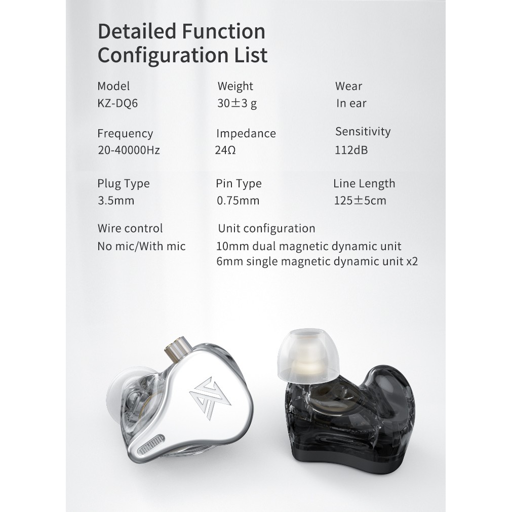 KZ DQ6 DQ6S Knowledge Zenith Triple Dynamic Drivers - Earphone with MIC