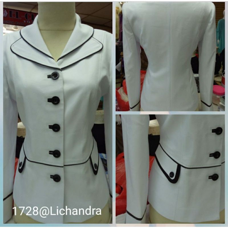 seragam pns putih hitam lichandra/ blezer putih list hitam lichandra/ seragam asn wanita putih hitam