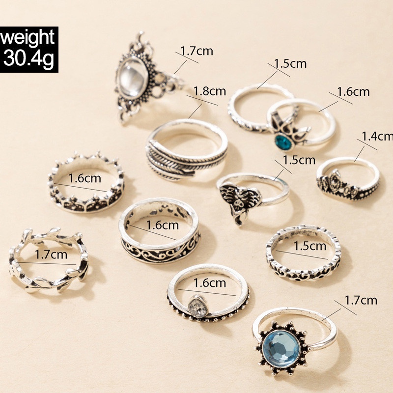 12pcs / Set Cincin Berlian Permata Bentuk Mahkota Tetesan Air Gajah Kreatif Untuk Aksesoris Perhiasan Wanita