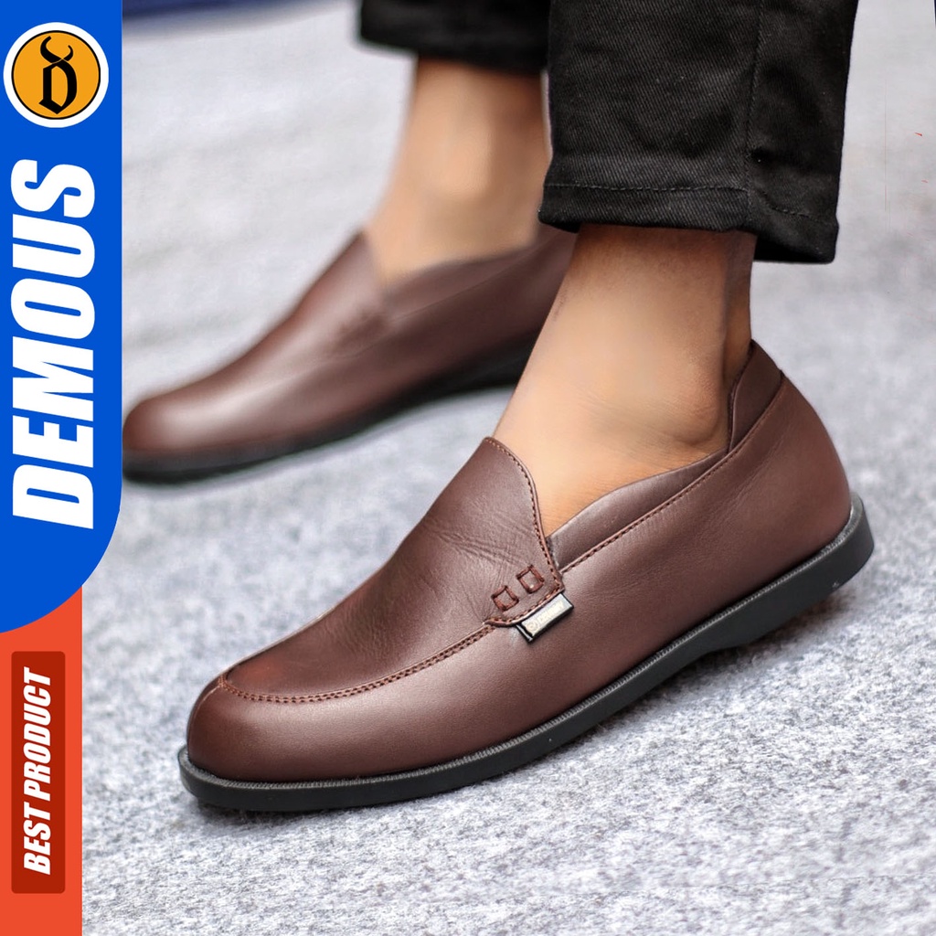 Sepatu Formal Pria Sepatu Casual Pria Kulit Asli Slop Sepatu Pantofel Kerja Kantor Kuliah Kondangan Sepatu Hitam Pria DEMOUS MIKEY