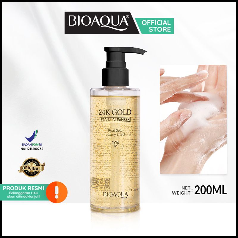 BPOM Bioaqua Face Wash 24K Gold Facial Cleanser 200ml