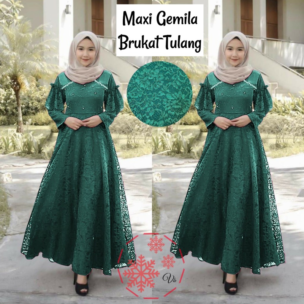 GAMIS BRUKAT MAXI GEMILA MUTIARA / GAMIS MUSLIM / GAMIS PESTA / DRESS MUSLIM KEKINIAN