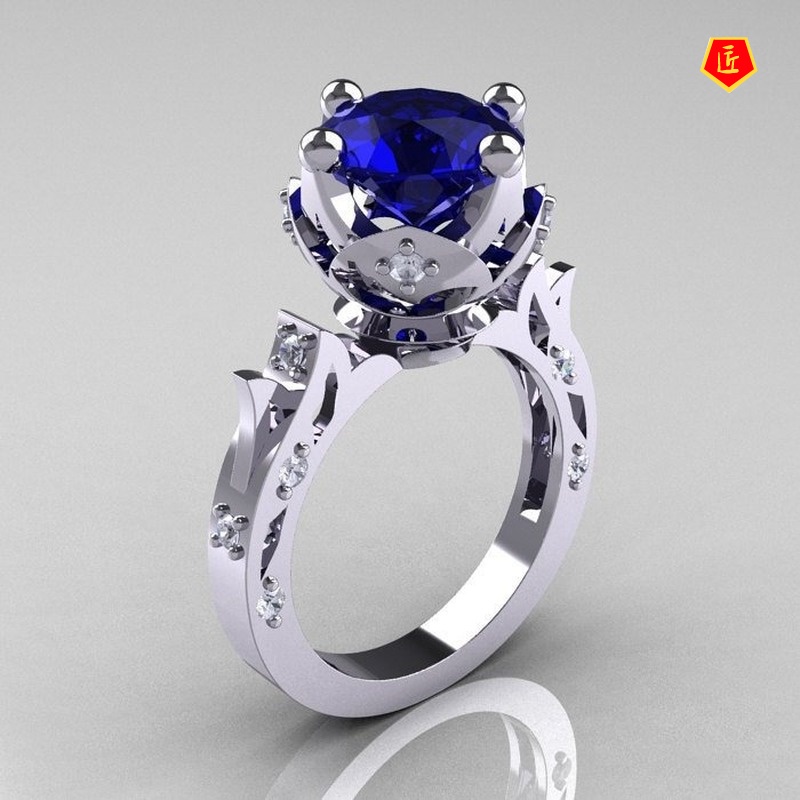 [Ready Stock]Women's Fashion 925 Silver Diamond Sapphire Ring