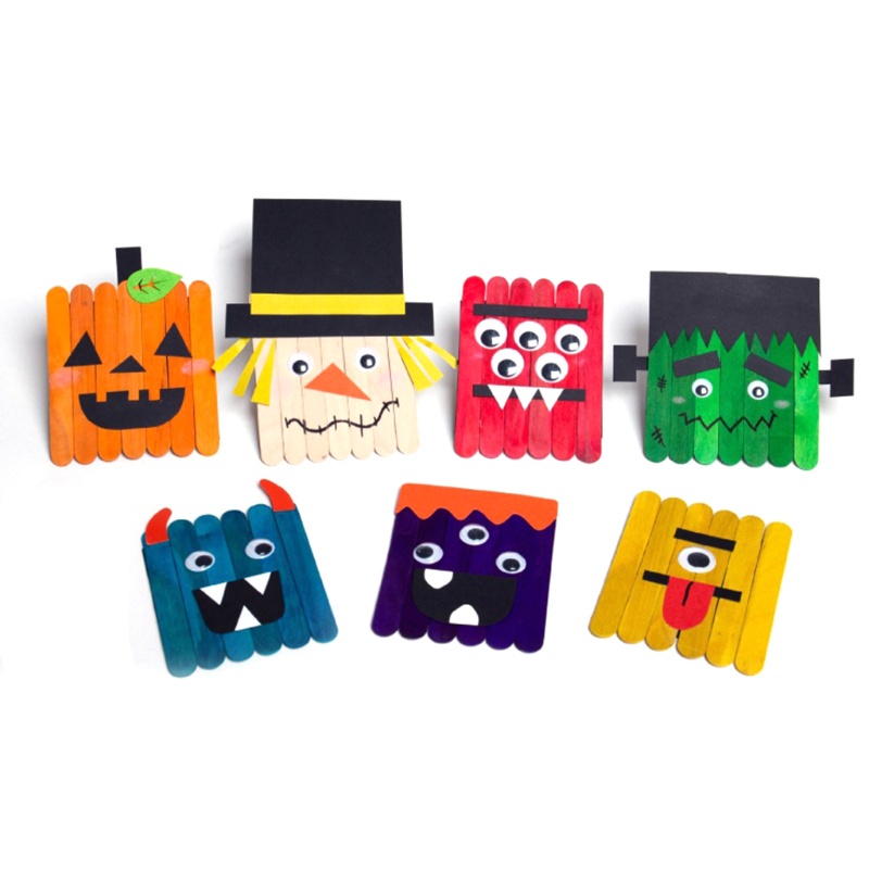 Zzz 7pcs / Set Mainan Tema Halloween Bahan Kayu Untuk Kerajinan Tangan Anak DIY