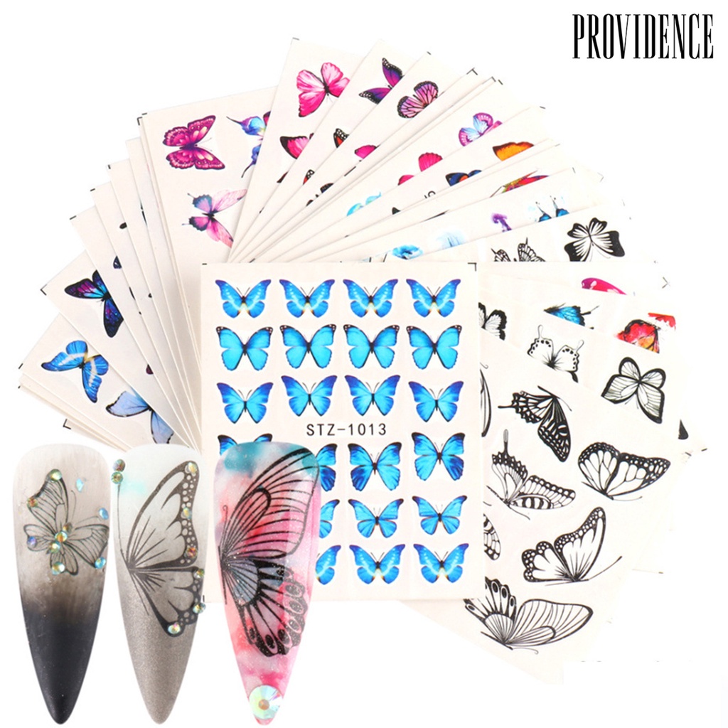 Providence 30Pcs Sticker Self-adhesive Smooth Butterflies Patterns Mutilcolor Nail Art Sticker for Home