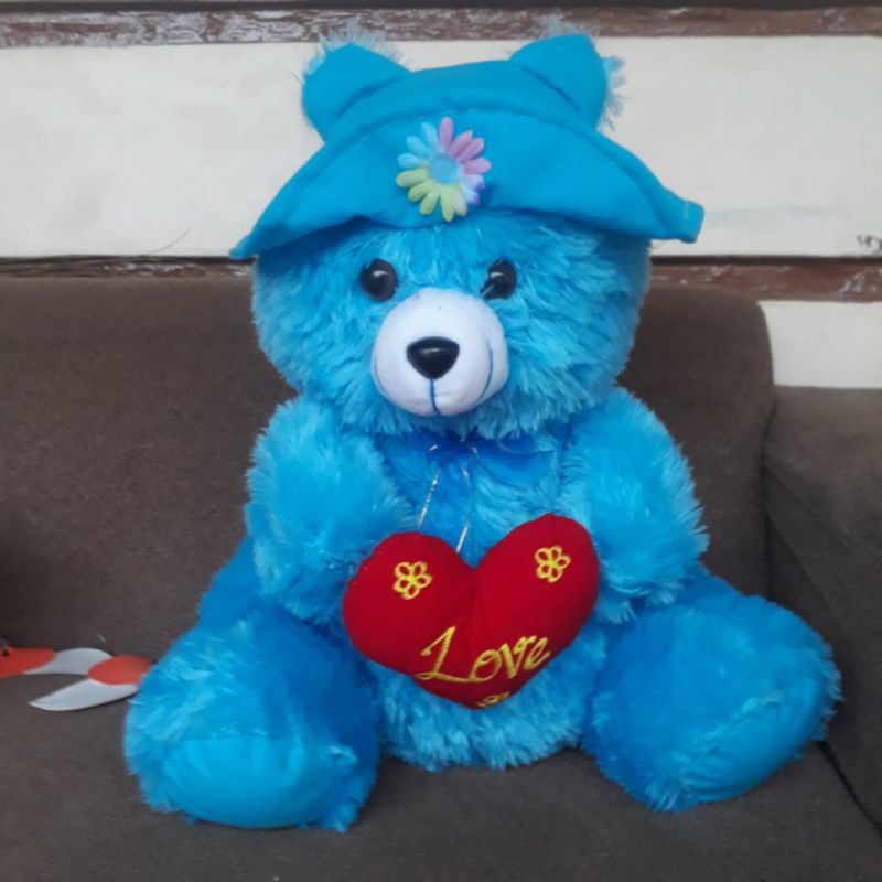 Boneka teddy bear duduk topi