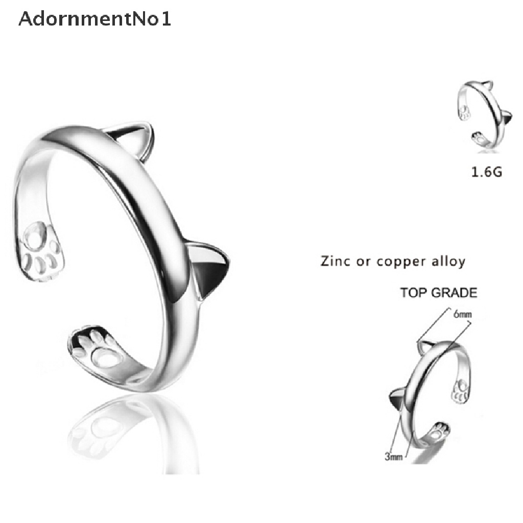 (AdornmentNo1) 1pc Cincin Bentuk Telinga Kucing Lapis Silver Untuk Wanita