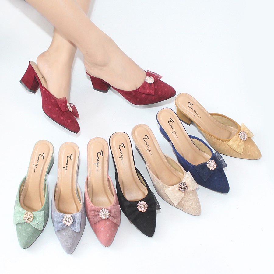 heels Chunky terbaru 2022 7cm 5cm Bigsize hak tahu slop D6Y7 hitam 3cm korea lancip bisa cod hak tah