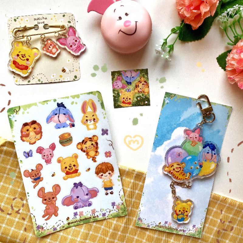 Winnie the Pooh merchs (sticker, keychain, bag pin