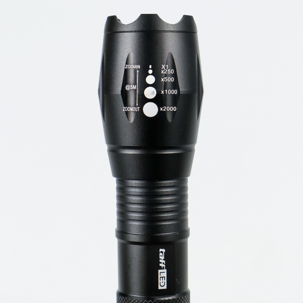 TaffLED Senter LED USB Rechargable Zoomable XML-T6 10000 Lumens - E18u - Black - MPFL06BK