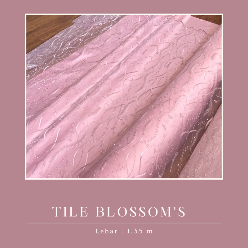 Kain Brukat Brokat Tile Mutiara Blossom Warna Rose Gold