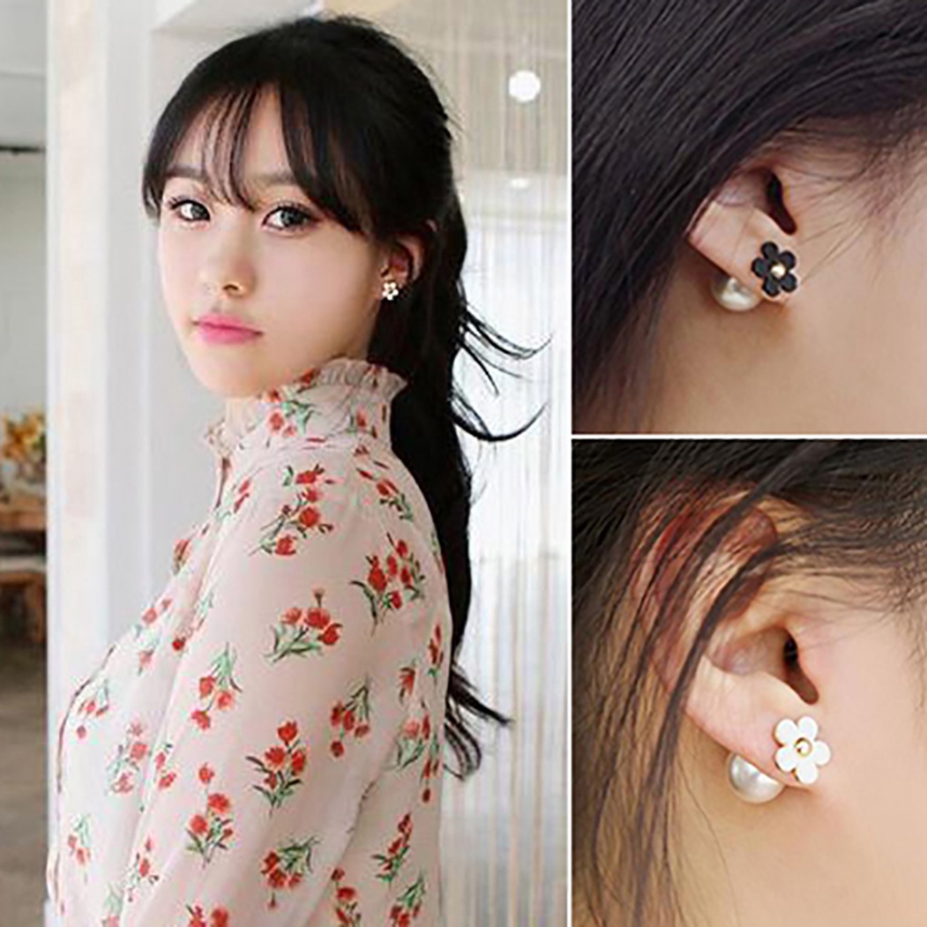 Hu Hu Hu Hu Hu Alat Bantu Pasang Kacamata♡ Anting Stud Desain Bunga Dua Sisi Untuk Pernikahan