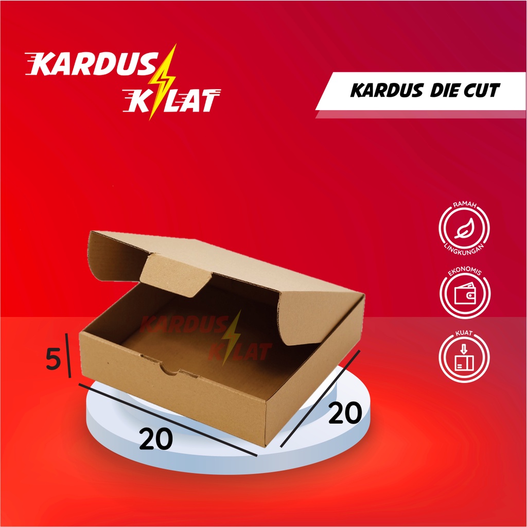 

Kardus Die Cut 20x20x5 - Karton Box Dus Packaging Hampers Pizza Baju Kue Roti Brownies Polos Murah