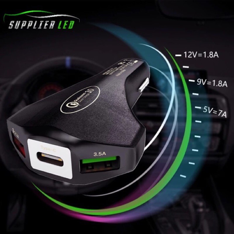 Car Charger Qualcomm 3.1A Casan Mobil Fast Charging 3 Ports Type C USB