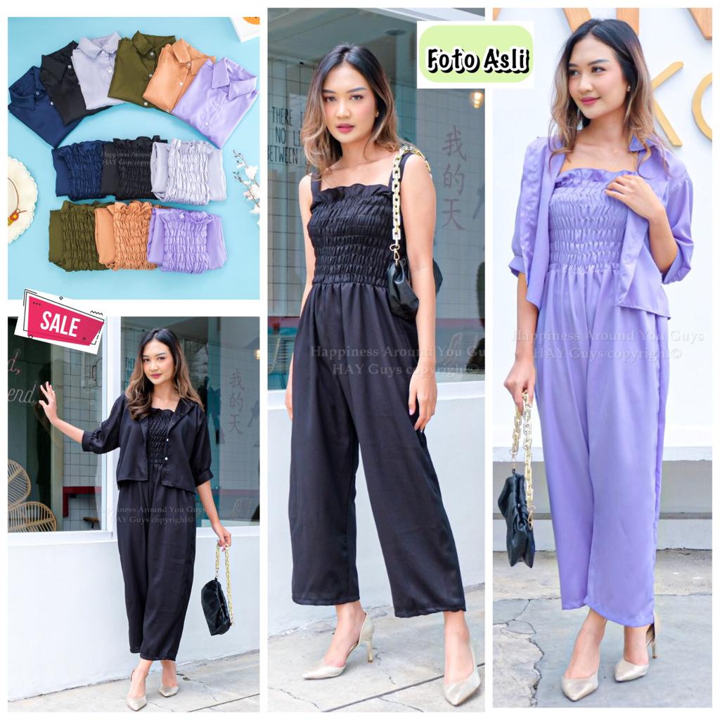 DIJAMIN FOTO ASLI Jamsuit Wanita ( Dapat Baju Luar+Jumpsuit ) Baju Kodok Wanita Setelan Jumpsuit Wan