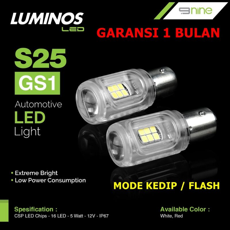 LAMPU LED REM MOBIL S25 PUTAR LUMINOS EXTREME BRIGHT CHIP CSP 16 MATA MERAH