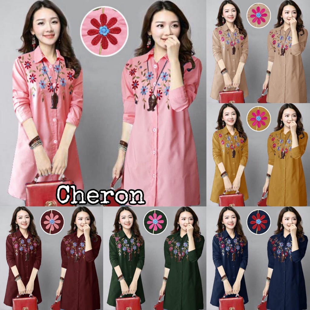 CHERON 21435 - Kemeja Tunik Wanita Lengan Panjang Baju Atasan Tunic Cewek Pakaian Remaja Dewasa ABG 