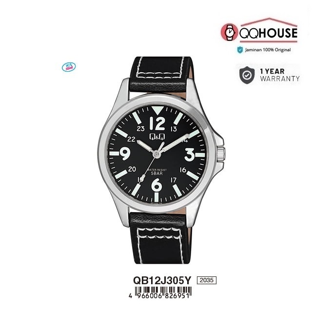 Q&Q QQ QNQ QB12 QB12J QB12J305 QBJ12J305Y ANALOG ORIGINAL WATCH JAM TANGAN PRIA TALI KULIT