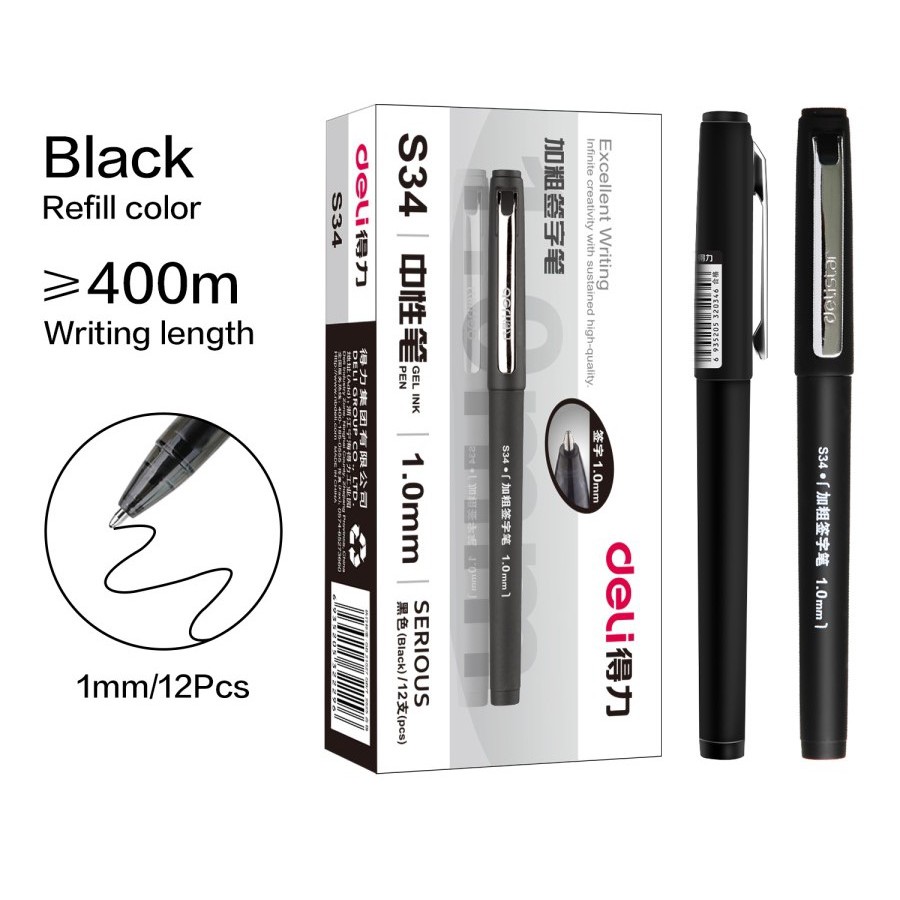 

PULPEN TANDA TANGAN 1.0 MM HITAM DELI S-34 SIGN PEN GEL BALLPOINT MEDIUM ROLLERBALL TEBAL