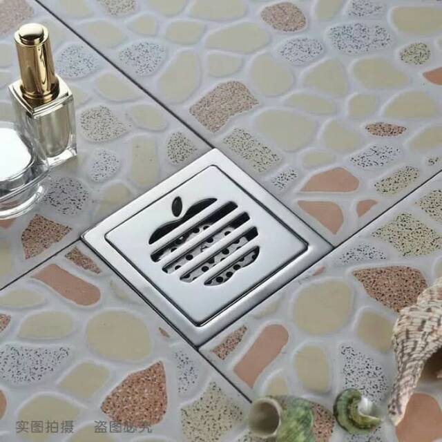 Floor drain Kotak motif Apple/ Saringan got stainless anti bau/ Smart floor drain stainless apple