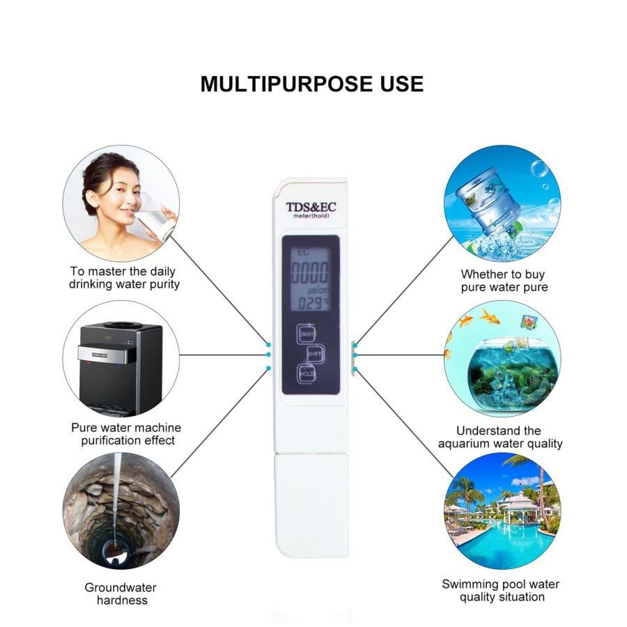 TDS Meter EC TDS-3 TDS3 Pena Pengukur 3-in-1 TDS EC PPM Kualitas Air Tester Alat Hidroponik Aquarium