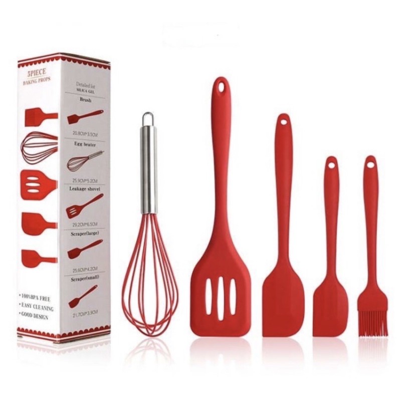 Spatula Silikon Set 5in1 - Spatula Silicon Baking Paket Set 5 Unsetil -