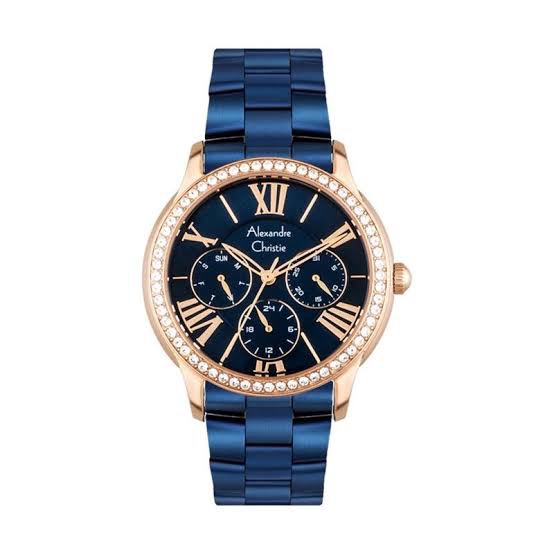 JAM TANGAN WANITA ALEXANDRE CHRISTIE 2642 AC2642 AC 2642 BLUE ROSEGOLD ORIGINAL BERGARANSI RESMI