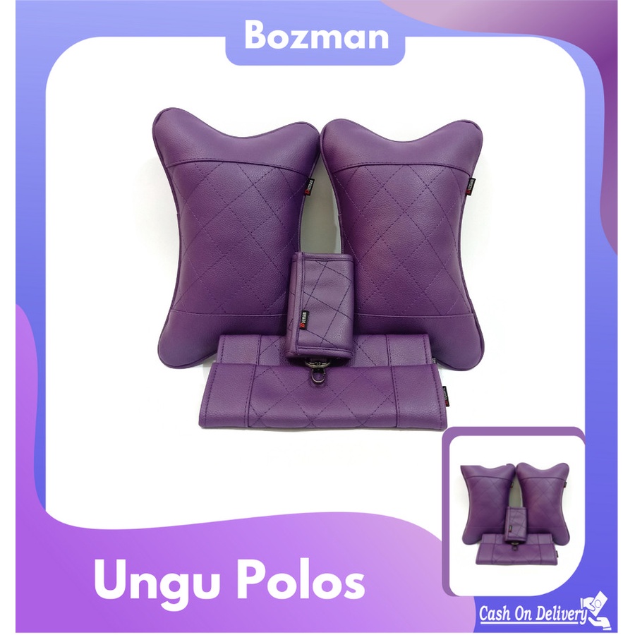 Set Bantal Mobil Trendy 3 In 1 Ungu Polos / Aksesories Mobil Termurah isi 2 bantal mobil 2 seatbelt dan 1 dompet stnk